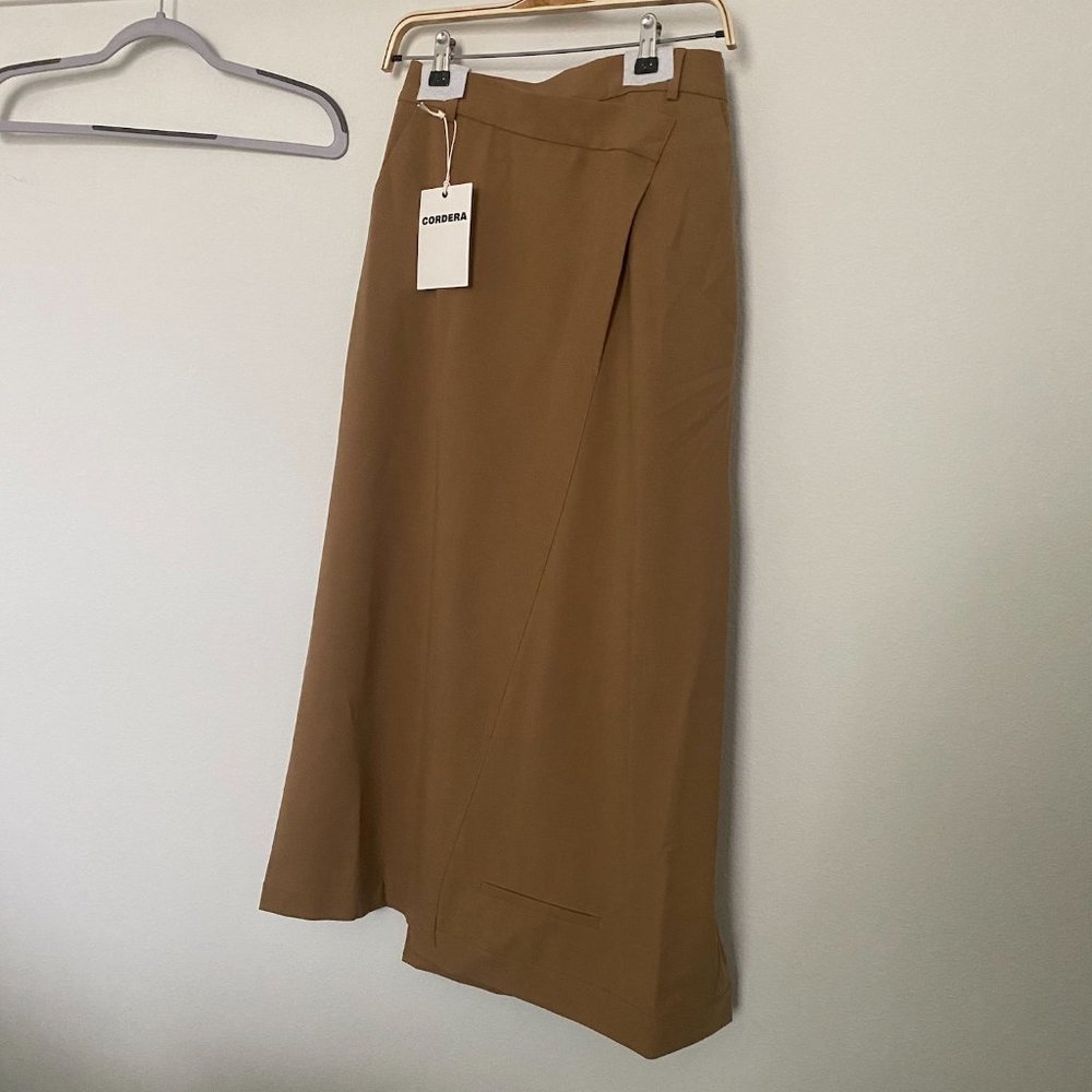 NWT Cordera Straight Tailoring deconstructed Asymmetrical Skirt Camel - Picture 3 of 13